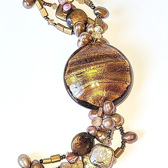 KESHI & FRESHWATER PEARL NECKLACE - 925 STERLING & CITRINE CLASP - Picture 7 of 9